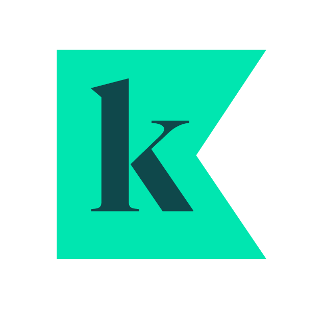 Dark Green letter K sitting within a flag shape