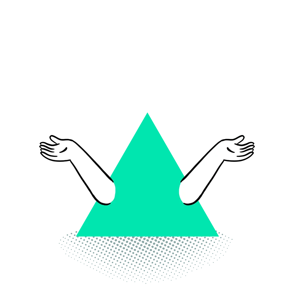 A pyramid-shaped "Kin" illustration with arms out, ready to lead