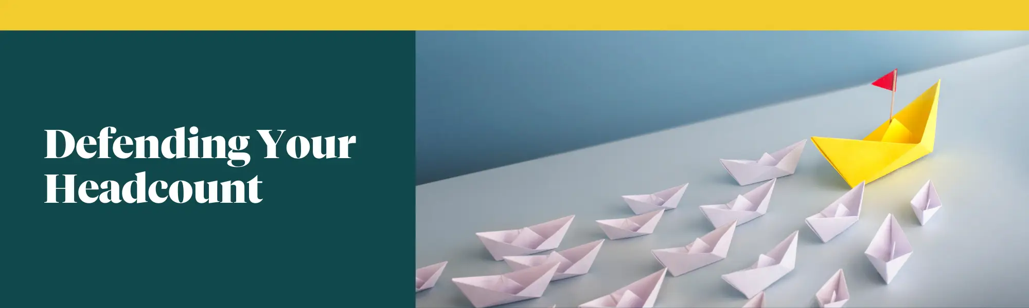 A yellow paper boat followed by a larger number of white paper boats